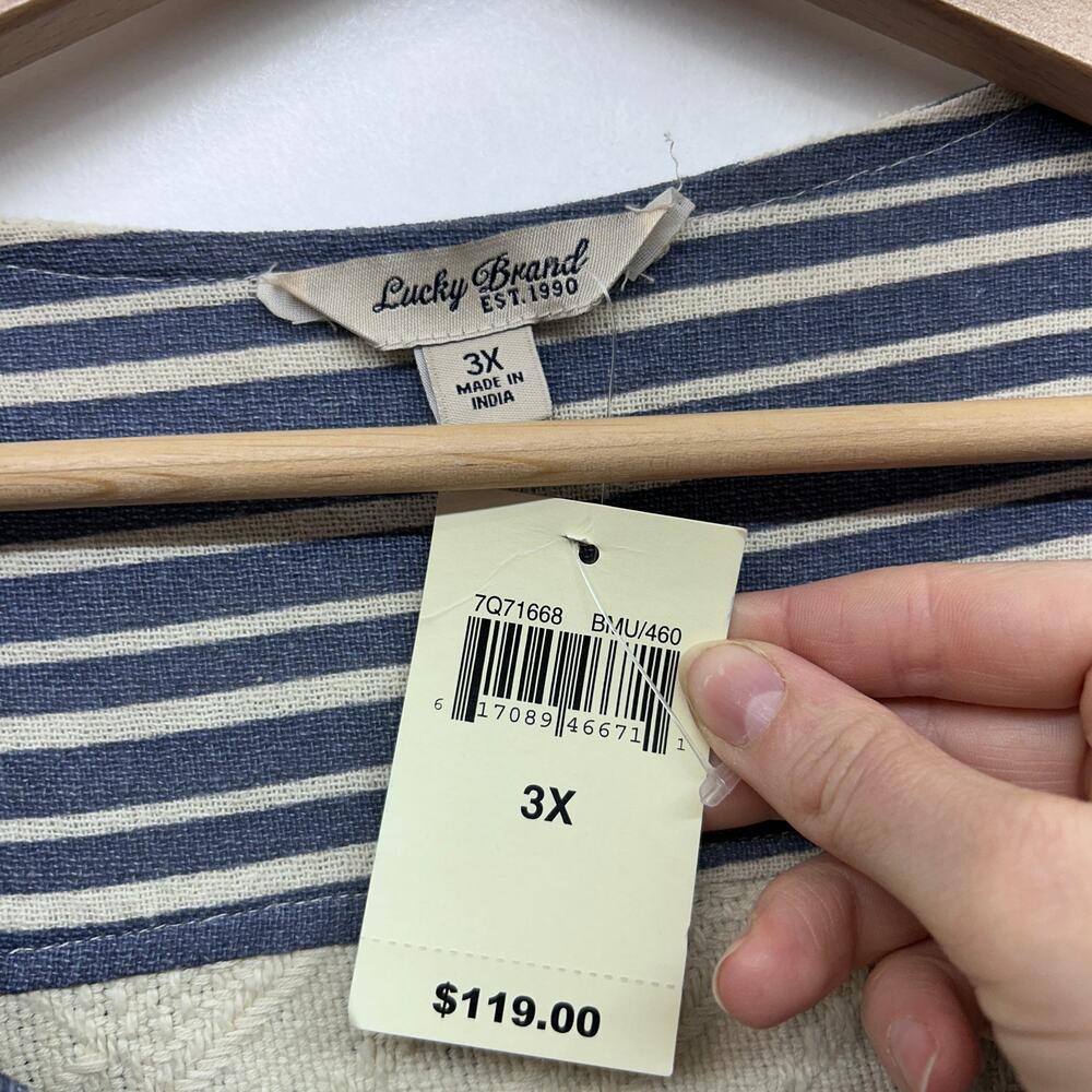 NEW Lucky Brand Lightweight Jacket Plus Size 3X Blue Cream Print Striped - Picture 4 of 5